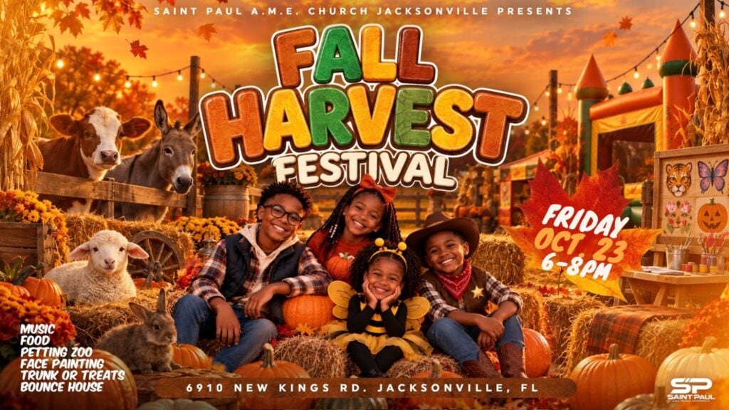 Fall Harvest Festival with children and animals, October 23, 6-8 PM, Jacksonville, FL.
